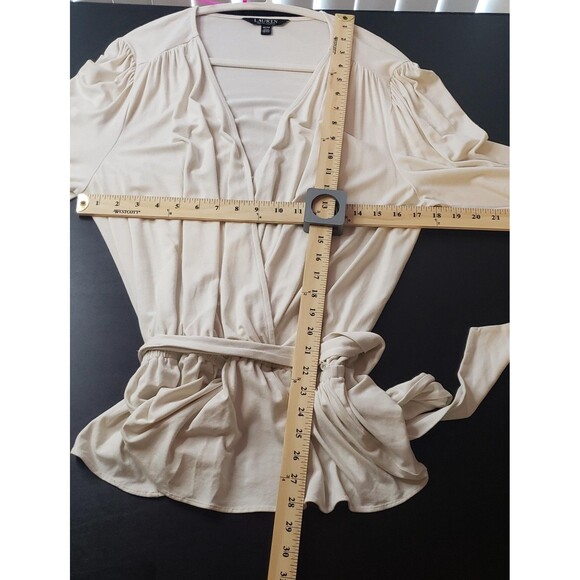 Lauren Ralph Lauren Blouse Top 1X Ivory Wrap Belted Stretch Casual Classy Work - Picture 5 of 7